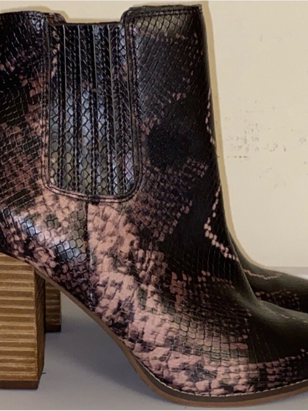Steve Madden Pink and Black Snakeskin Block Heel Ankle Boots